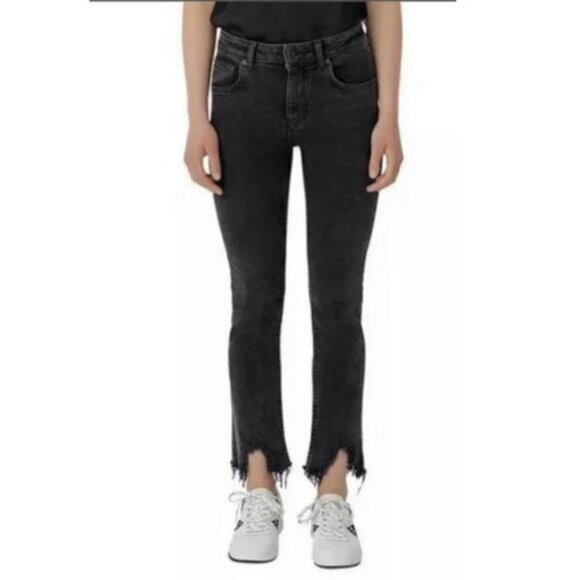 Maje High Rise Anthracite Straight Cut Jean With Raw Ripped Hem Size XL / 42 FR - Picture 1 of 9